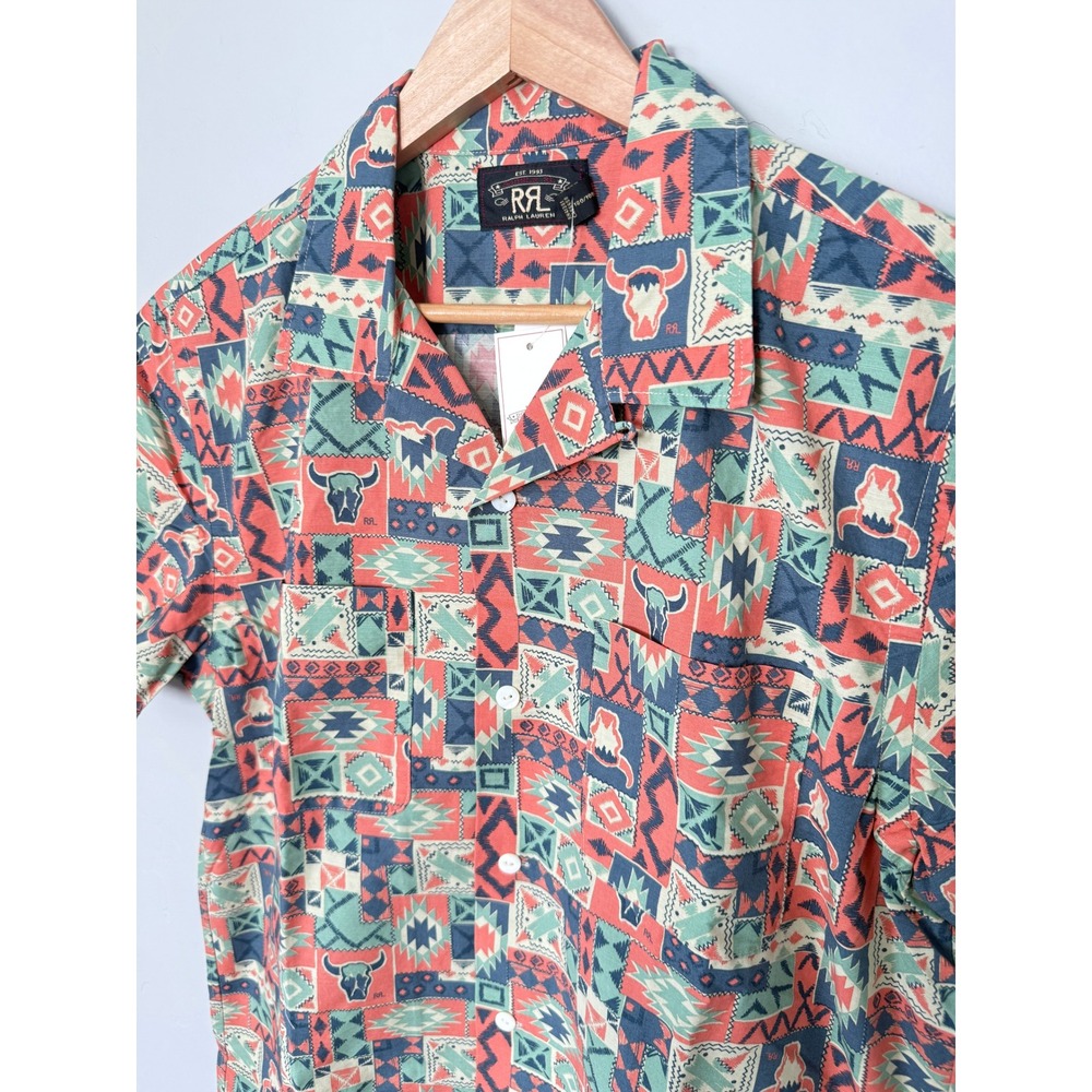 RRL Double RL Print Woven Western Rotary Camp Shirt 100% Cotton Southwest Mens L